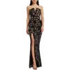 Dress The Population Fernanda Floral Sequin Strapless Evening Gown In Black-beige
