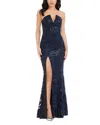 Dress The Population Fernanda Floral Sequin Strapless Evening Gown In Navy-black