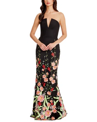 Dress The Population Fernanda Embroidered Floral Strapless Gown In Bright Rose Multi