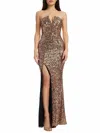 Dress The Population Fernanda Sequin Strapless Gown In Gold In Brown