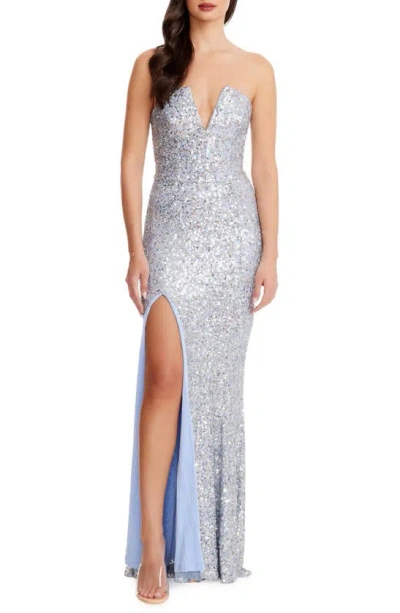 Dress The Population Fernanda Sequin Strapless Gown In Platinum Multi