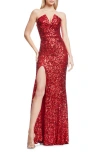 Dress The Population Fernanda Sequin Strapless Gown In Rouge