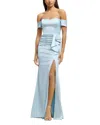 Dress The Population Gabrielle Off-the-shoulder Gown In Sky