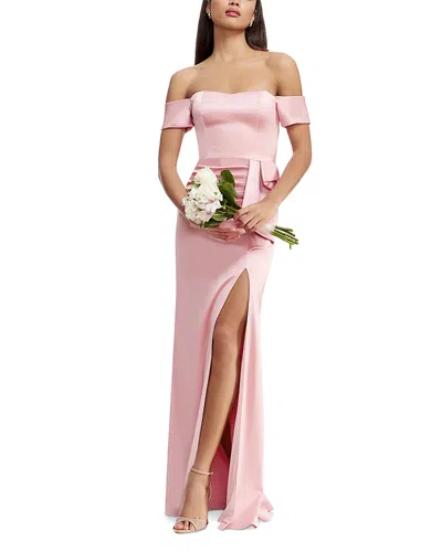 Dress The Population Gabrielle Off-the-shoulder Gown In Vintage Pink