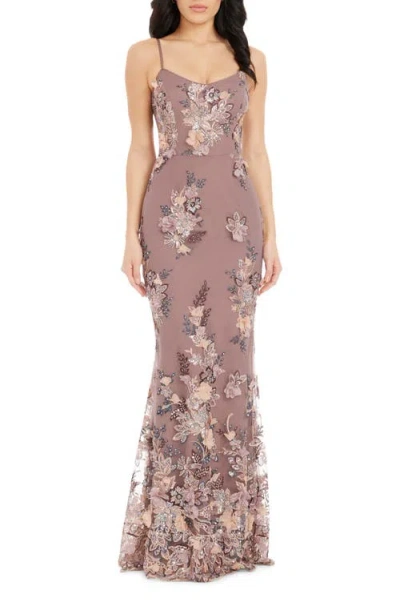 Dress The Population Giovanna Beaded Floral Appliqué Mermaid Gown In Mauve Multi