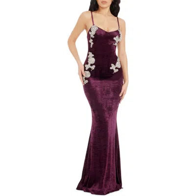 Dress The Population Giovanna Crystal Detail Velvet Mermaid Gown In Midnight Plum