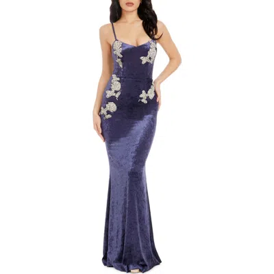Dress The Population Giovanna Crystal Detail Velvet Mermaid Gown In Navy