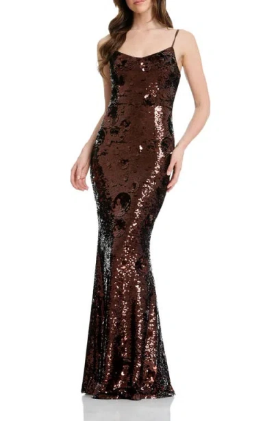 Dress The Population Giovanna Floral Appliqué Sequin Sheath Gown In Brown