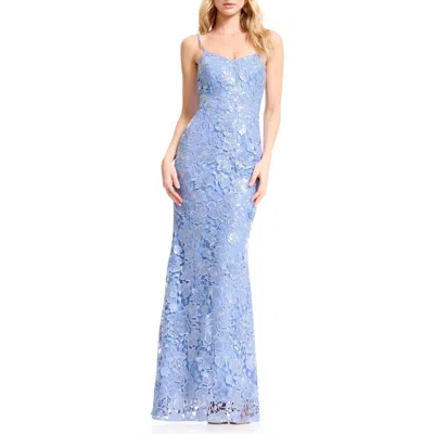 Dress The Population Giovanna Sequin Floral Lace Mermaid Gown In Blue