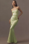 Dress The Population Giovanna Sleeveless Sequin Mermaid Maxi Dress In Green