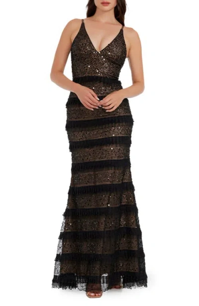 Dress The Population Women's Guinevere Sequin Tulle Mermaid Gown In Black Beige