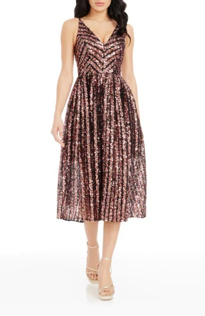 Dress The Population Haley Sequin Stripe A-line Cocktail Dress In Raspberry Multi