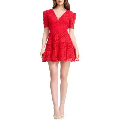 Dress The Population Hallie Lace Tiered Minidress In Red