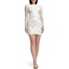 DRESS THE POPULATION DRESS THE POPULATION HAZEL FLORAL APPLIQUÉ LONG SLEEVE COCKTAIL MINIDRESS