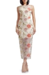 Dress The Population Helena Beaded Floral Applique Sheath Gown In Champagne Multi