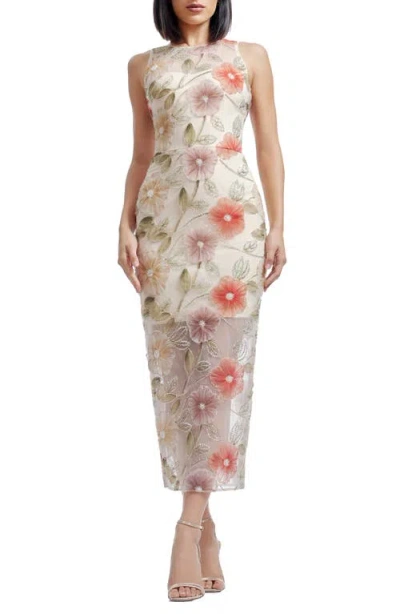 Dress The Population Helena Beaded Floral Sheath Gown In White