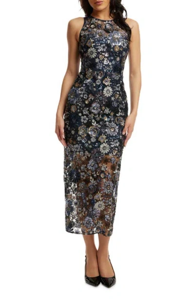 Dress The Population Helena Sequin Floral Cocktail Dress In Navy Multi