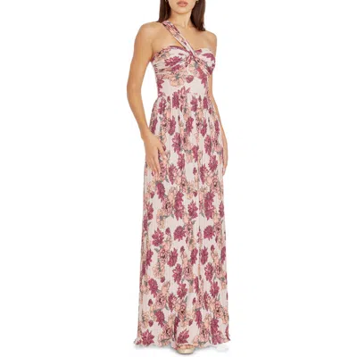 Dress The Population Idalia Floral One-shoulder Gown In Orange