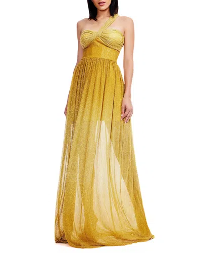 Dress The Population Idalia One Shoulder Metallic Tulle Gown In Yellow