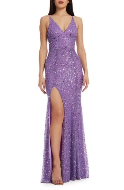Dress The Population Iris Sequin Mermaid Gown In Lavender Multi