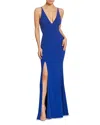 Dress The Population Iris Slit Crepe Gown In Cobalt
