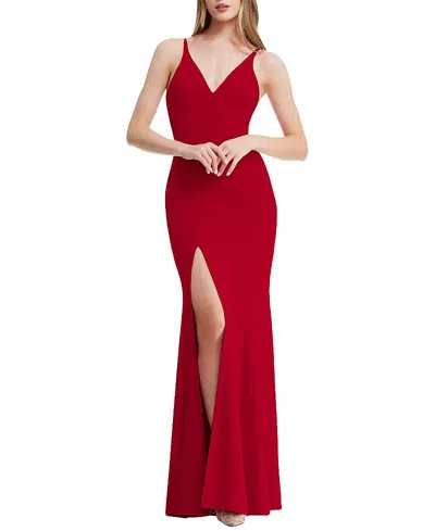 Dress The Population Iris V-neck High Slit Mermaid Gown In Garnet