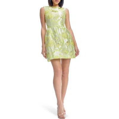 Dress The Population Jackie Metalllic Floral Jacquard Cocktail Minidress In Lemongrass Multi