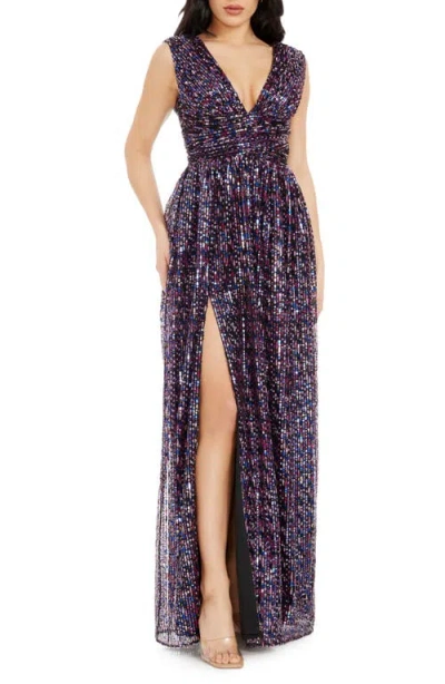 Dress The Population Jaclyn Sequin Sleeveless Gown In Dark Magenta Multi