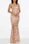DRESS THE POPULATION JANELLE FLORAL SEQUIN GOWN