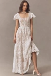 Dress The Population Janis Flutter-sleeve Lace Maxi Dress In Black