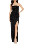 DRESS THE POPULATION DRESS THE POPULATION JASMINE STRAPLESS BURNOUT VELVET SHEATH GOWN