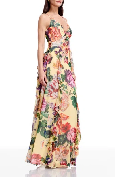 Dress The Population Jayden Floral Ruffle A-line Gown In Multi