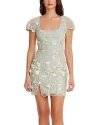 DRESS THE POPULATION DRESS THE POPULATION JILLIAN FLORAL APPLIQUE MINI DRESS