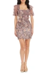 Dress The Population Jillian Sequin Minidress In Mauve Multi