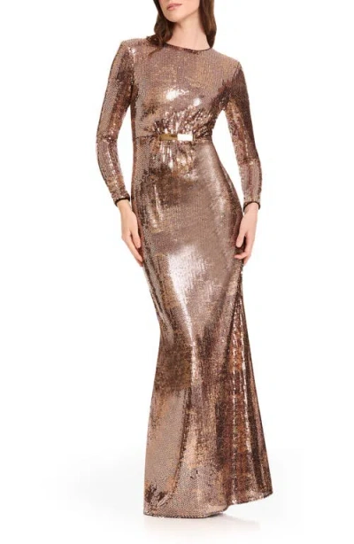 Dress The Population Johanna Sequin Long Sleeve Mermaid Gown In Animal Print