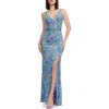 Dress The Population Jordan Metallic Floral Ruched Mermaid Gown