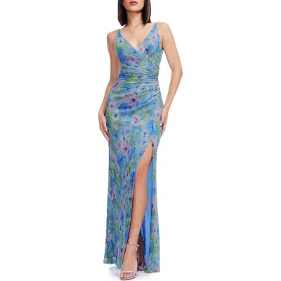 Dress The Population Jordan Metallic Floral Ruched Mermaid Gown
