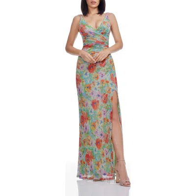 Dress The Population Jordan Metallic Floral Ruched Mermaid Gown