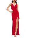 Dress The Population Jordan Ruched Side Slit Gown In Rouge