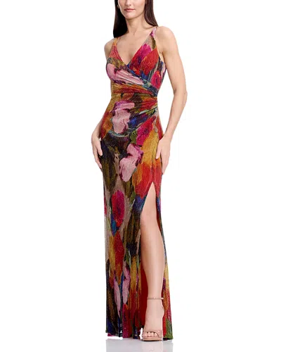 Dress The Population Jordan Printed Side Slit Gown In Multi