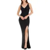 Dress The Population Jordan Ruched Side Slit Gown In Black Metallic