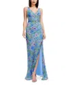 Dress The Population Jordan Metallic Floral Ruched Mermaid Gown In Multi