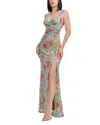 Dress The Population Jordan V-neck Ruched Fitted Maxi Dress In Multi