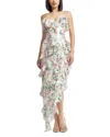 Dress The Population Josefina Metallic Floral Ruffle Detail Gown In Ivory Multi