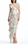 Dress The Population Josefina Metallic Floral Ruffle Detail Gown In Ivory Multi