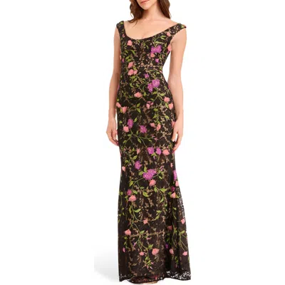 Dress The Population Josie Floral Appliqué Sleeveless Dress In Green