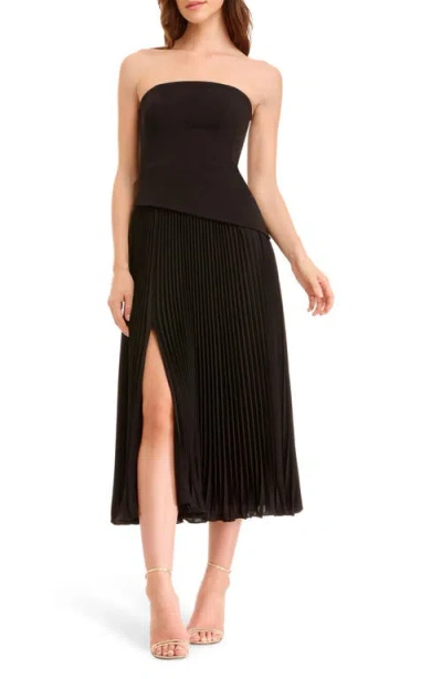 Dress The Population Kacey Strapless Midi Dress In Black