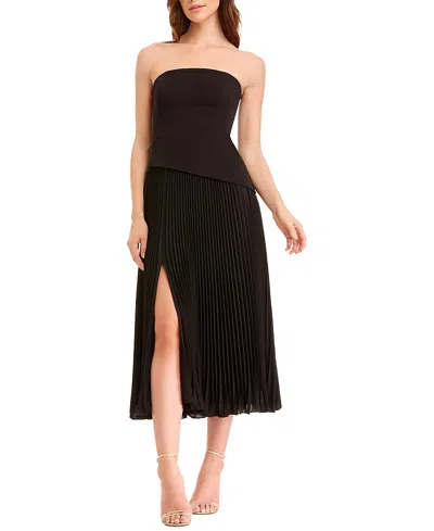 Dress The Population Kacey Strapless Peplum Pleated Midi Dress In Black