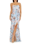 Dress The Population Kai Floral Strapless Maxi Dress In Powder Blue Multi
