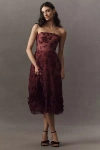 Dress The Population Kailyn Strapless Embroidered Lace Fit & Flare Midi Dress In Red